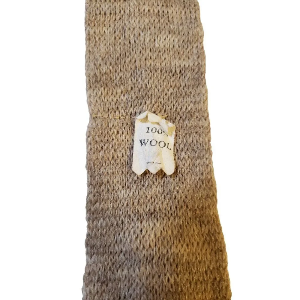 Vintage Tan Knit 100% Wool Square Tie‎ Classy Eclectic Grandpa Preppy Trendy